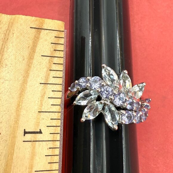 Glamorous Blue Topaz Purple Amethyst Sterling Silver Cocktail Gems Ring Size 8 - Picture 10 of 12